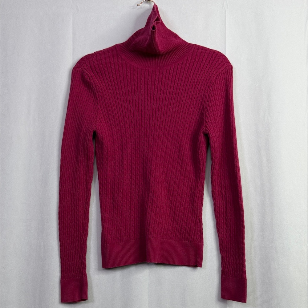 Jeanne Pierre Fuchsia Ribbed Knit Long Sleeve Med-Weight Turtleneck Sweater